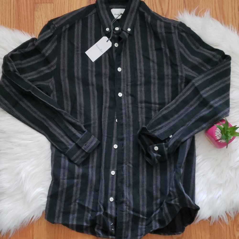 Steven Alan Grey Forest Stripe Button Down Shirt